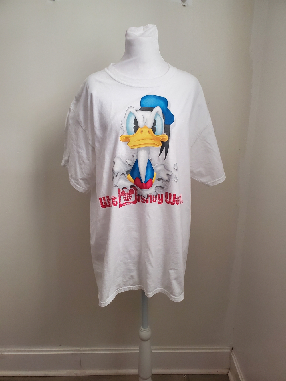 Disney White Tee with Donald Duck Blue Hat and Yellow Beak